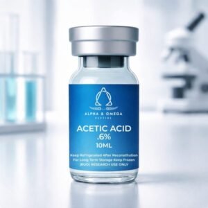 Acetic Acid .6% 10ML is a lab-grade solution often used in peptide reconstitution. Researchers use it for peptides such as AOD9604, IGF-LR3, PEG-MGF, and MGF